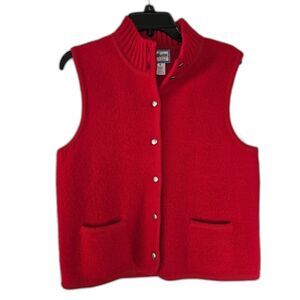 PENDLETON Vintage 100% Wool Bright Red Vest Silver Tone Metal Buttons Medium